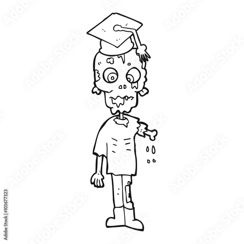 black and white cartoon zombie student