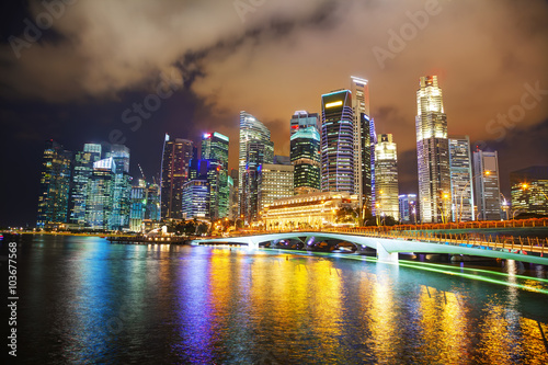 Obraz na płótnie Singapore financial district at the night w salonie