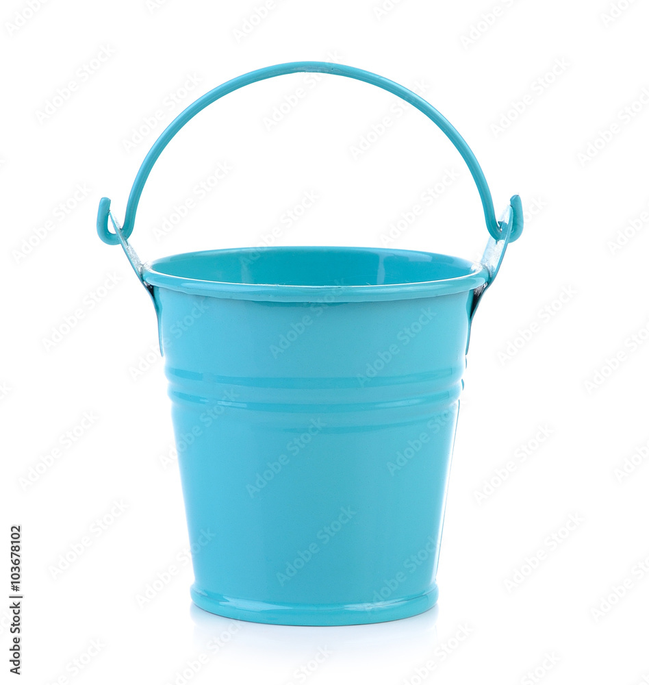 pail of small pots on white background pail of small pots on white background