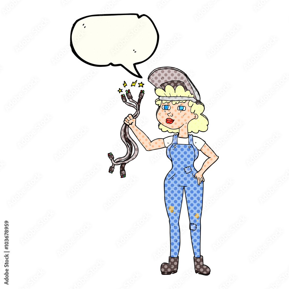 comic book speech bubble cartoon electrician woman comic book speech bubble cartoon electrician woman