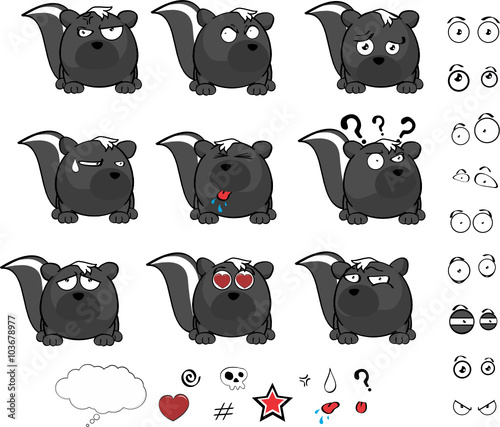 cute skunk ball style cartoon expressions collection set in vector format