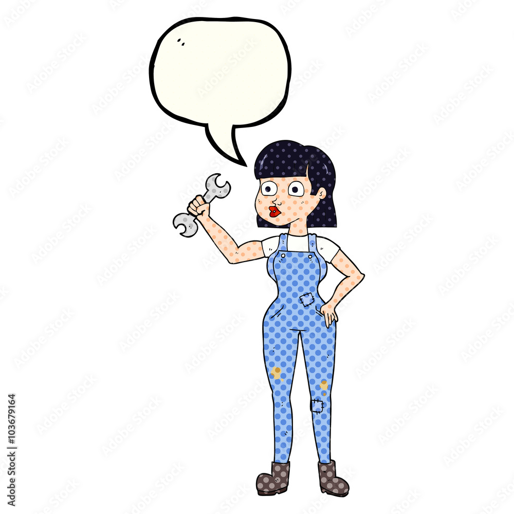 comic book speech bubble cartoon mechanic woman comic book speech bubble cartoon mechanic woman