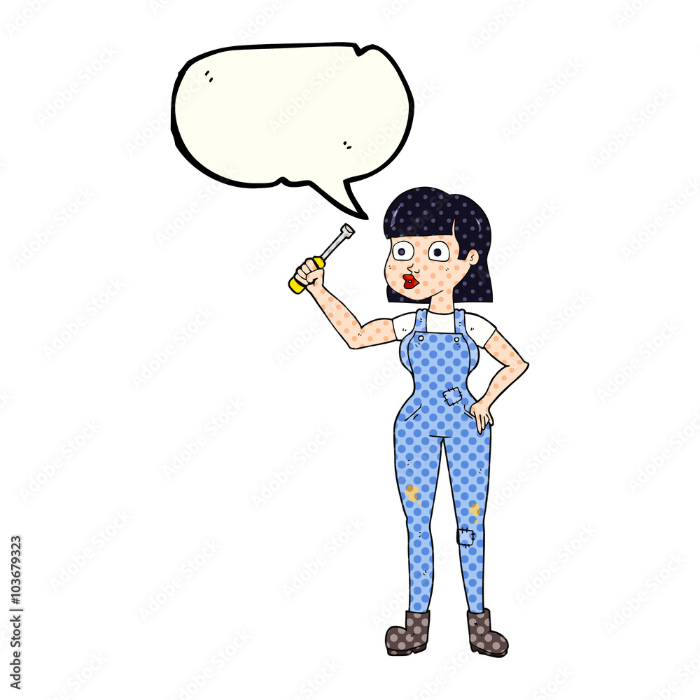 comic book speech bubble cartoon female mechanic comic book speech bubble cartoon female mechanic