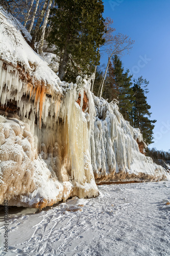 Icicle come in many colors on Wisconsin's Apostle Islands National Lakeshore near Meyer's beach; Lake Superior. photo