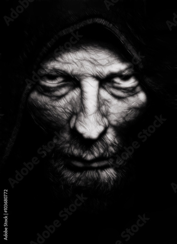 Scary evil wrinkled man