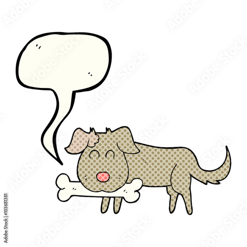 comic book speech bubble cartoon dog with bone