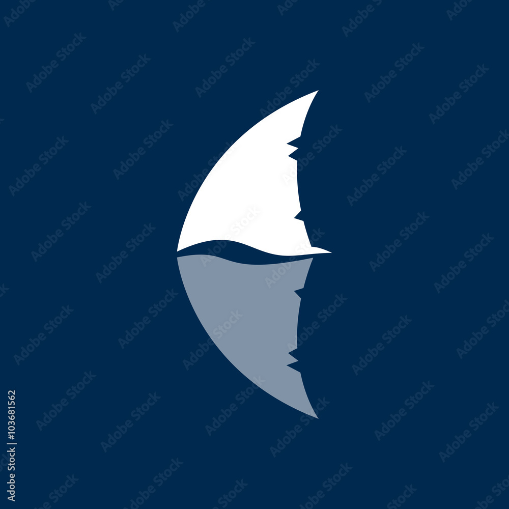 Naklejka premium shark fin logo sign on dark blue background