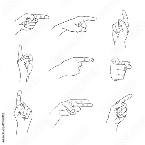 forefinger hands set on white background