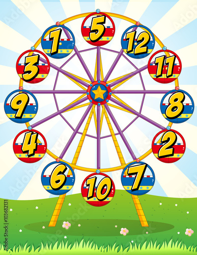Ferris wheel with numbers on the carts
