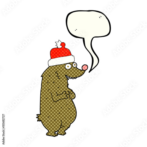comic book speech bubble cartoon bear wearing christmas hat © lineartestpilot