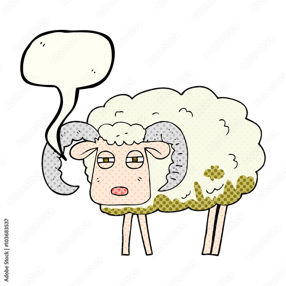 Fototapeta premium comic book speech bubble cartoon ram covered in mud
