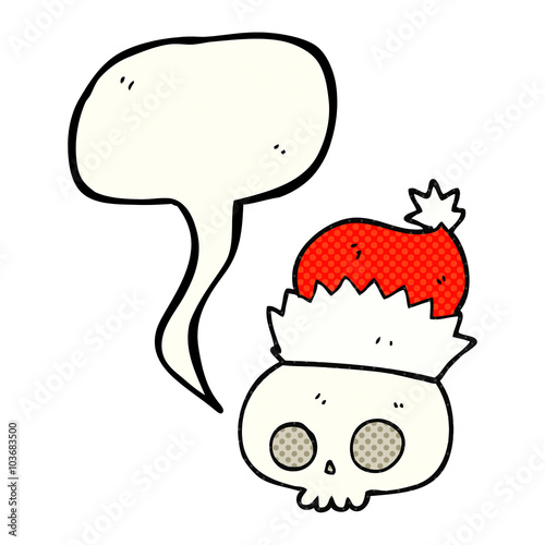 comic book speech bubble cartoon skull wearing christmas hat