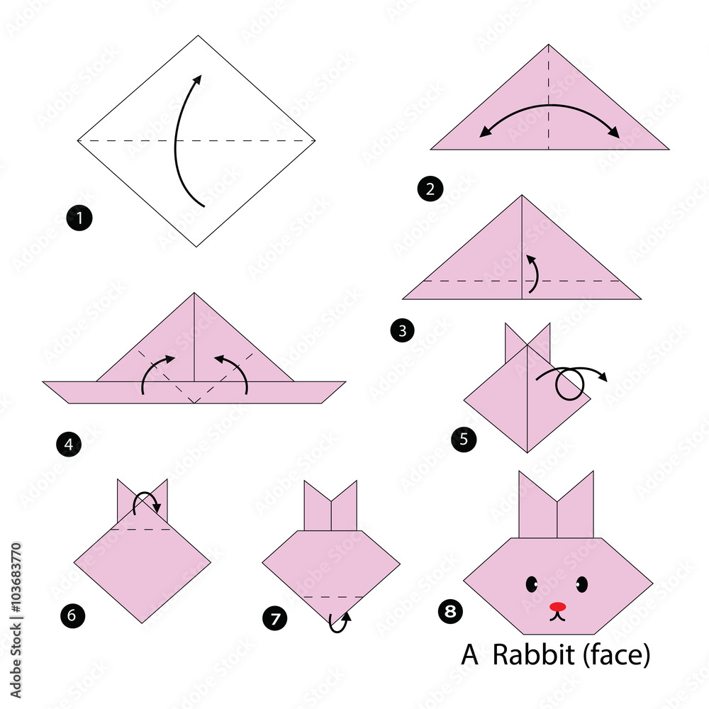 step by step instructions how to make origami A Rabbit. - obrazy, fototapety, plakaty 