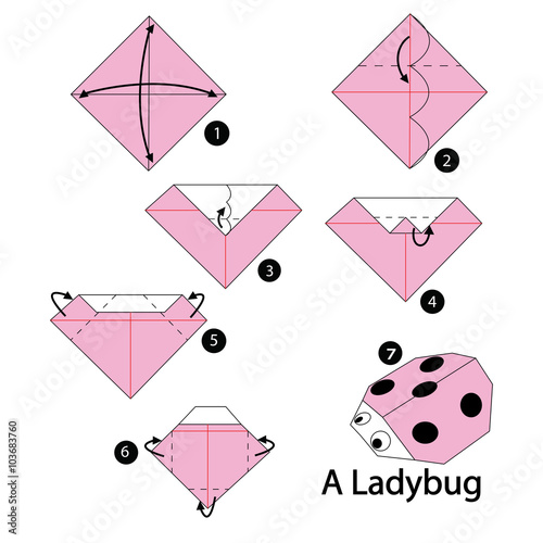 step by step instructions how to make origami ladybug.