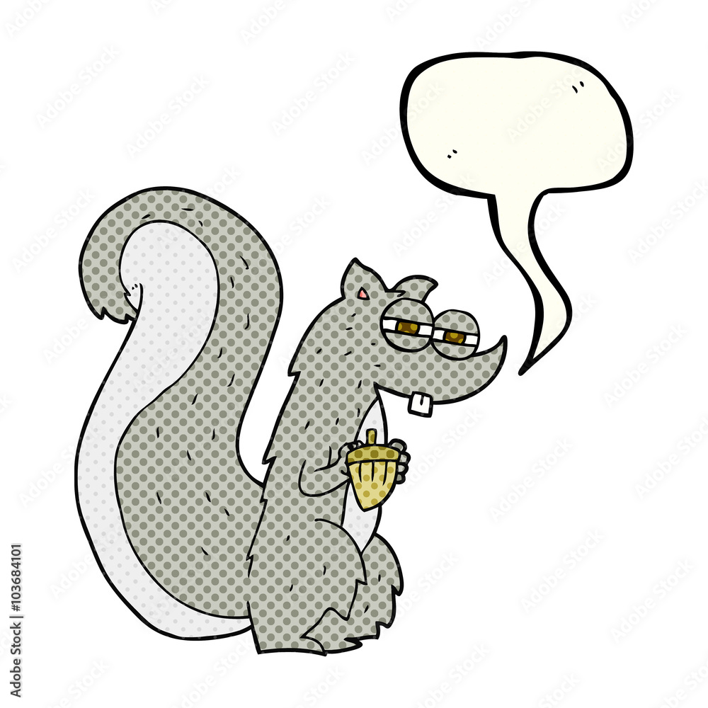 Fototapeta premium comic book speech bubble cartoon squirrel with nut