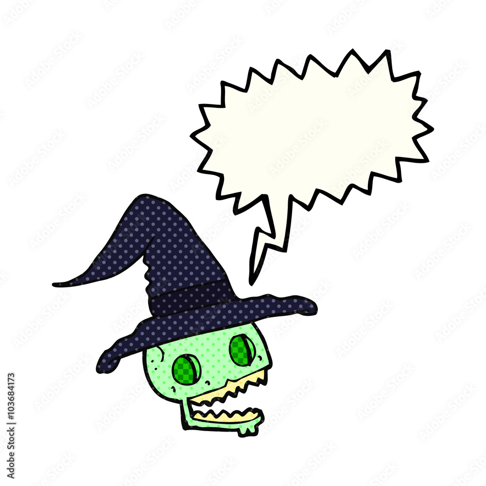 comic book speech bubble cartoon skull wearing witch hat comic book speech bubble cartoon skull wearing witch hat