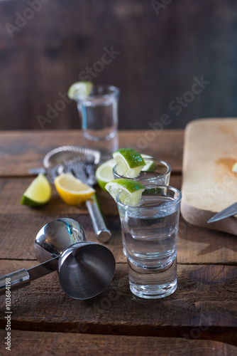 Vodka drinks with lemon and lime
