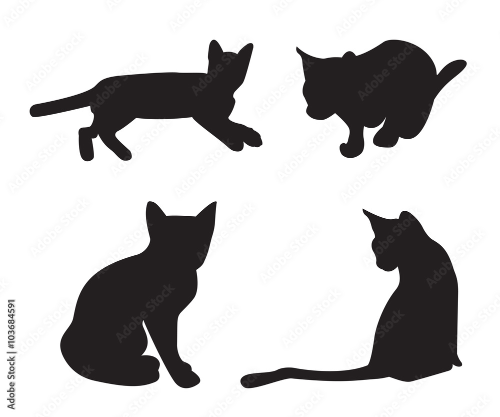 Set of cats Silhouettes isolated on a white background.