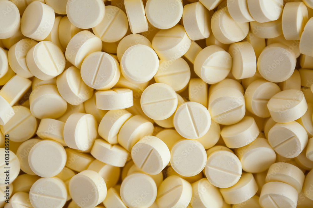 Many medication tablets and pills