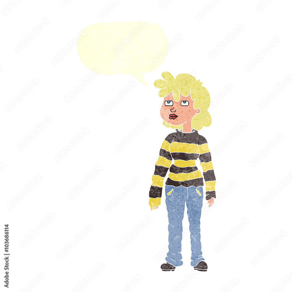 retro speech bubble cartoon woman in casual clothes retro speech bubble cartoon woman in casual clothes