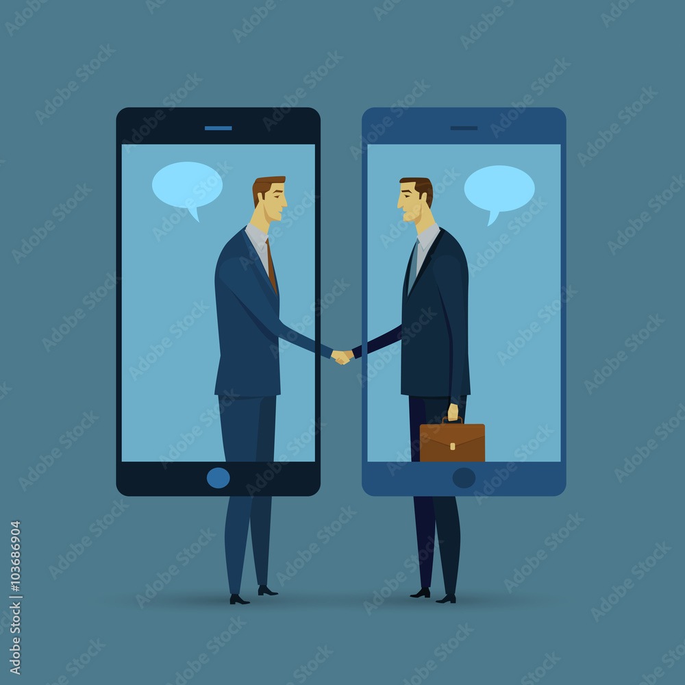 Abstract business concept of communication. Mobile communication. Social network the imparting or exchanging of information or news. Vector illustration flat style finance banking web infographics.