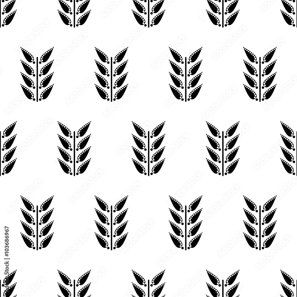 Seamless floral vector pattern. Symmetrcal black and white ornamental background with leaves. Decorative repeating ornament, Series of Floral and Decorative Seamless Pattern.