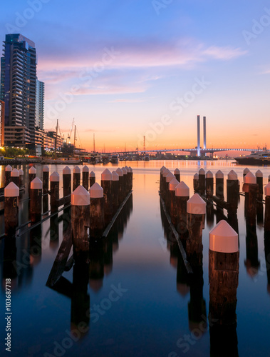 Wall Mural Colorful twilight at Docklands harbour of Melbourne
