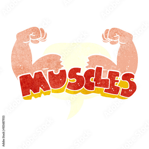 retro speech bubble cartoon muscles symbol