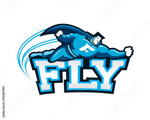 blue superhero fly on the top right direction