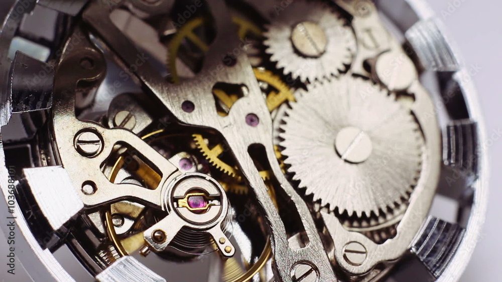 Macro view of vintage watch mechanism 