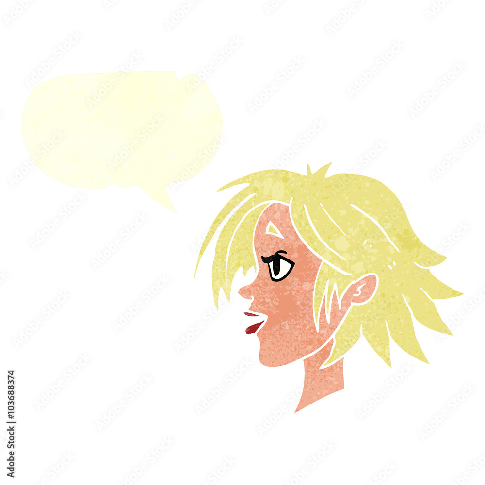 retro speech bubble cartoon happy female face retro speech bubble cartoon happy female face