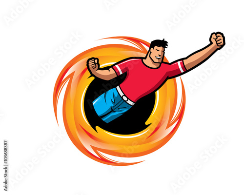 youth flying out of fire