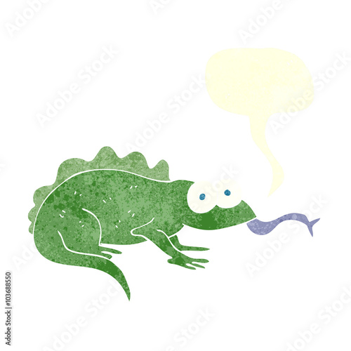 retro speech bubble cartoon lizard