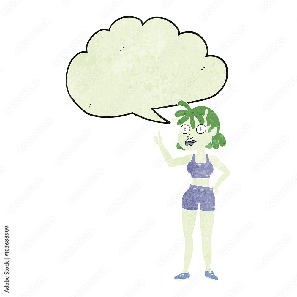retro speech bubble cartoon alien gym girl retro speech bubble cartoon alien gym girl