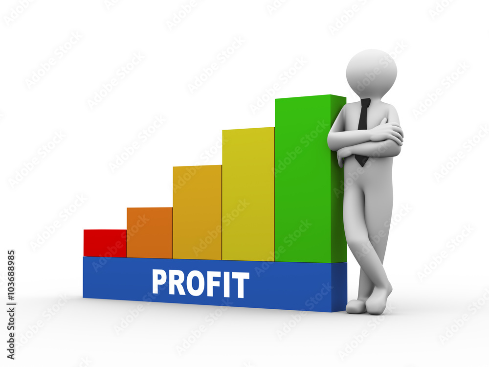3d man with profit growing business bars 3d man with profit growing business bars