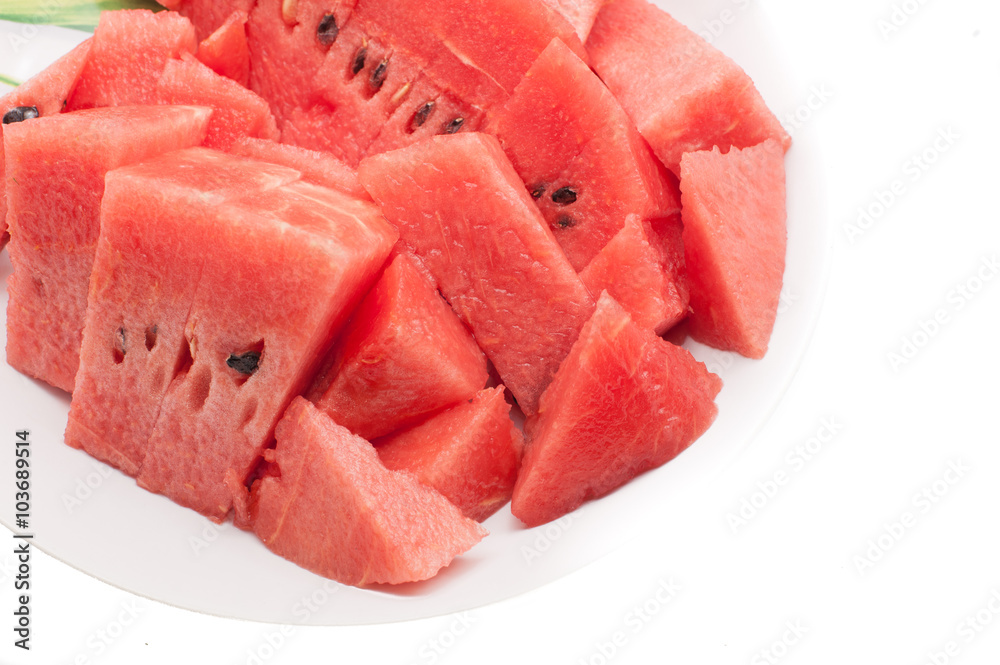 Slice of watermelon on white background