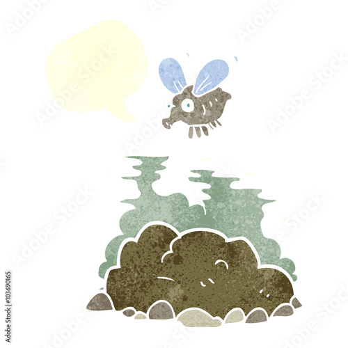 retro speech bubble cartoon fly and manure