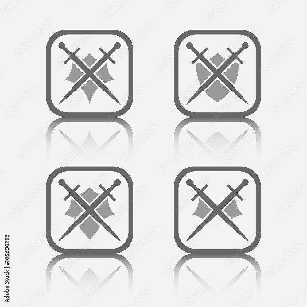 Abstract illustration - shield and sword buttons Abstract illustration - shield and sword buttons