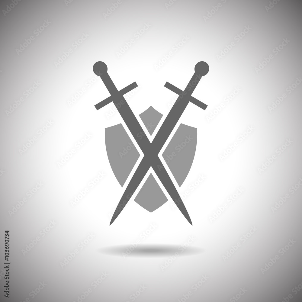 Abstract illustration - shield and sword icon Abstract illustration - shield and sword icon