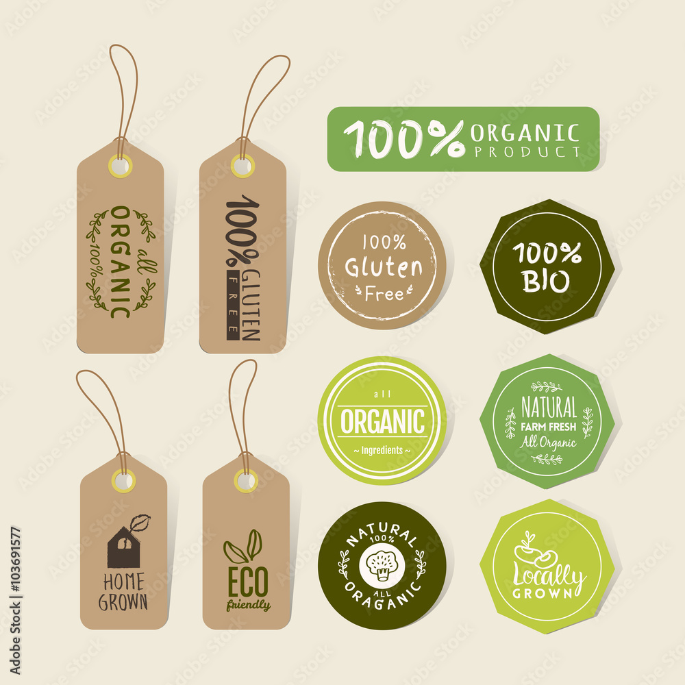 Set of organic food tag and label sticker design