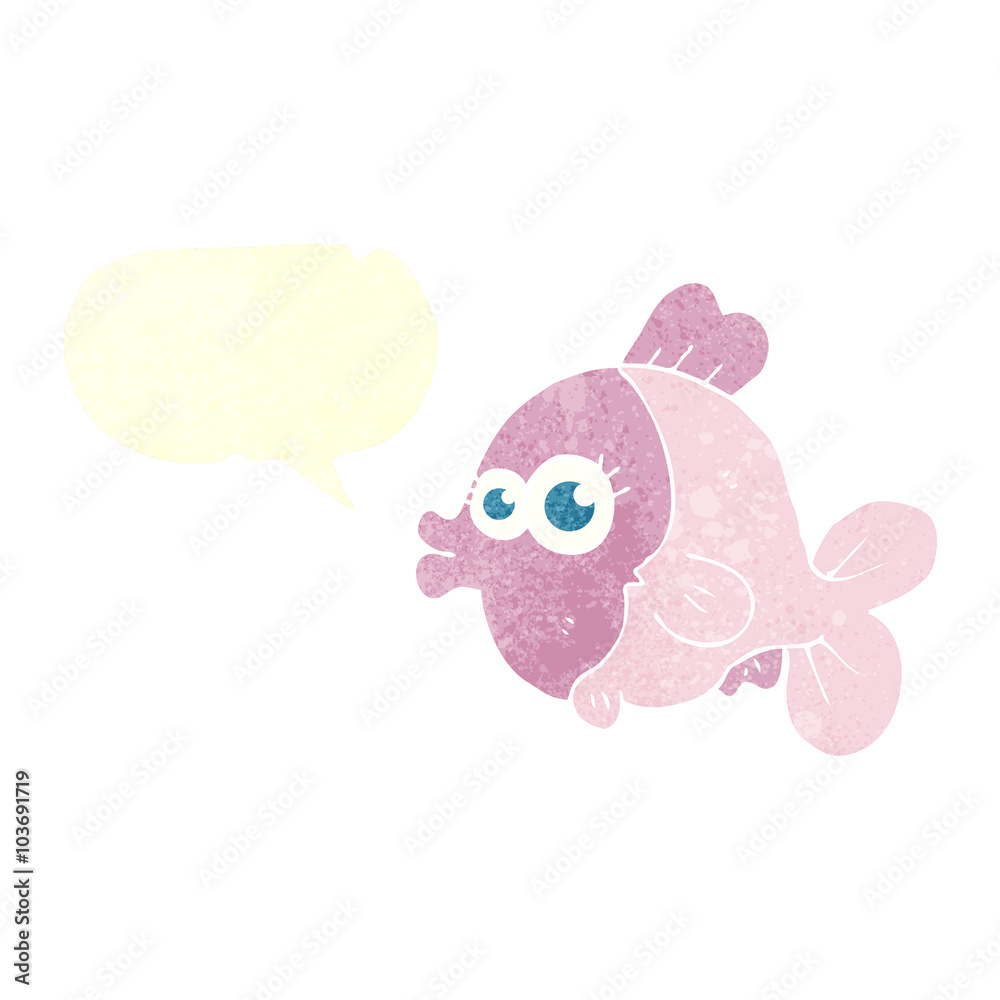 funny retro speech bubble cartoon fish with big pretty eyes