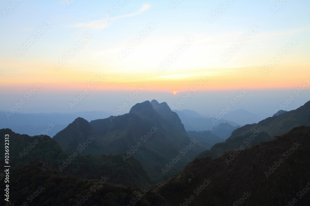 High mountain in sunset time / beautiful sky and mountain