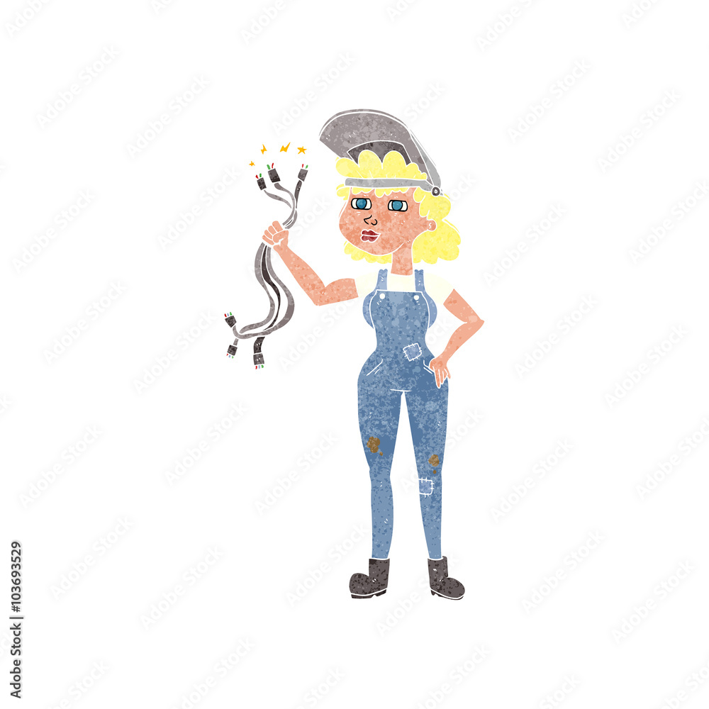retro cartoon electrician woman retro cartoon electrician woman