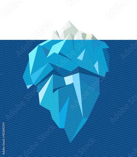 Isolated full big iceberg with line blue waves, flat style illustration