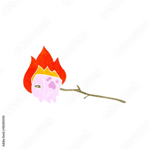retro cartoon burning marshmallow