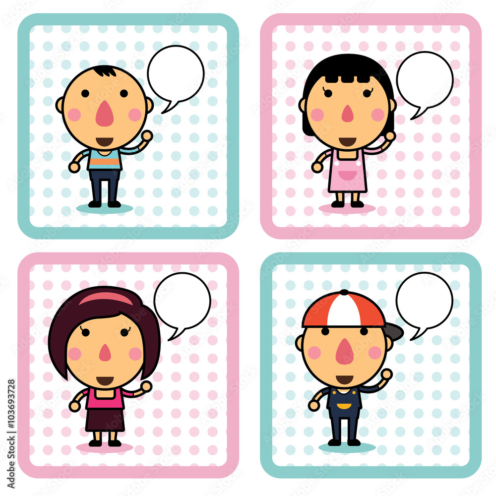 Cute cartoon boy and girl with speech bubble,Kids design. isolat Stock ...