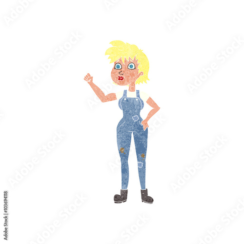retro cartoon confident farmer woman