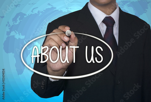 Business concept handwriting marker and write About US