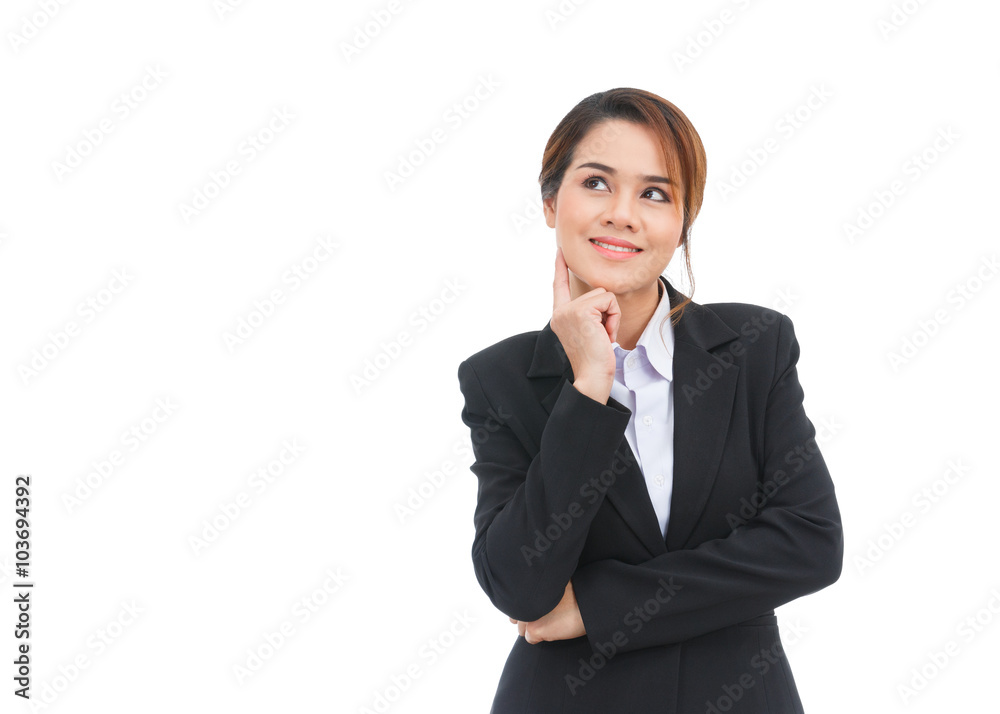 Asian business woman thinking isolated on white background Asian business woman thinking isolated on white background