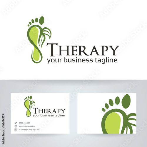 Foot theraphy vector logo with business card template